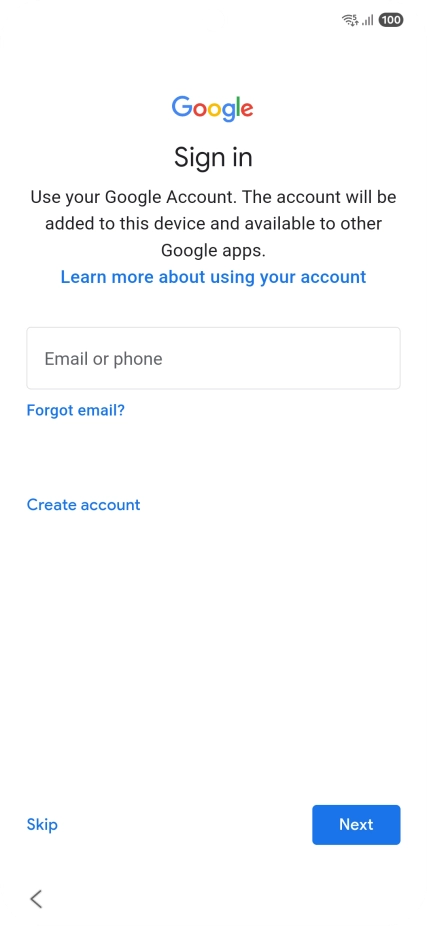 Press Email or phone and key in the username for your Google account.
