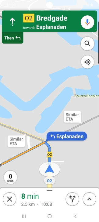 The travel information at the bottom of the screen shows your estimated time of arrival and distance to destination.