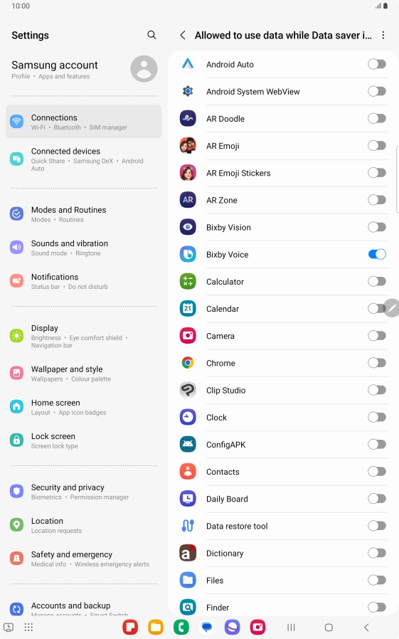 Press the indicators next to the required apps to turn the function on or off.