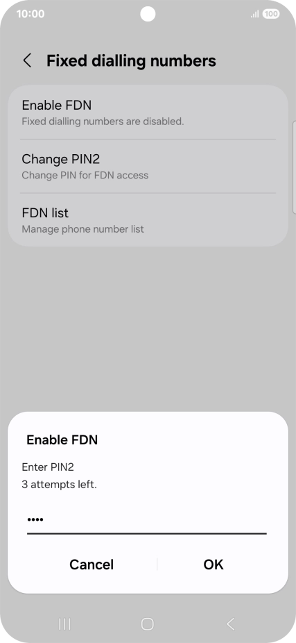 Key in your PIN2 and press OK. The default PIN2 is 1111.