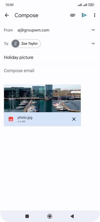 Press the text input field and write the text for your email message.