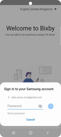 Press Password and key in the password for your Samsung account.