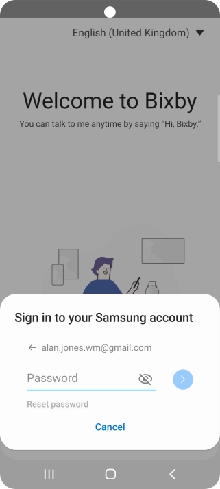 Press Password and key in the password for your Samsung account.