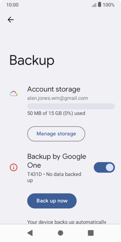 Press Back up now and wait while the phone memory is backed up.