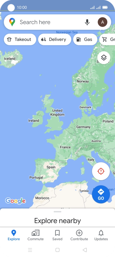 Press the search field and key in the required destination.