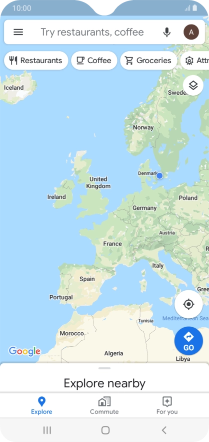 Press the search field and key in the required destination.