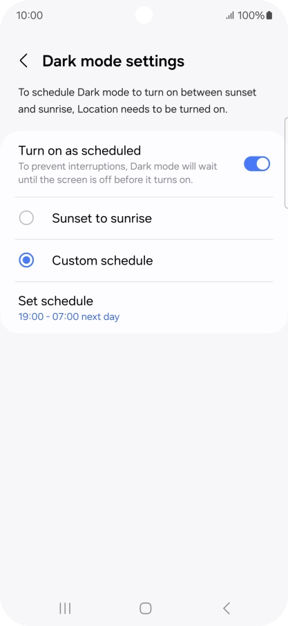Press the required setting.