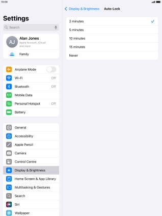 Press the required setting.