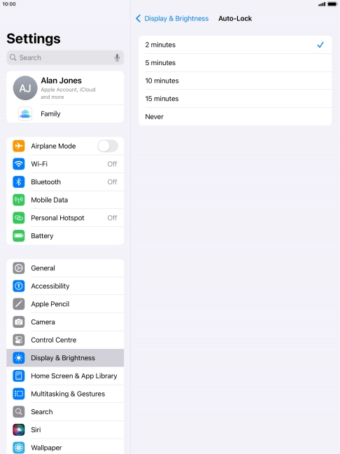 Press the required setting.
