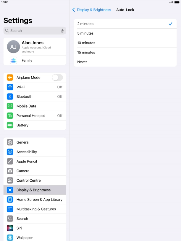 Press the required setting.