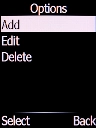 Select Add and press the Left selection key.