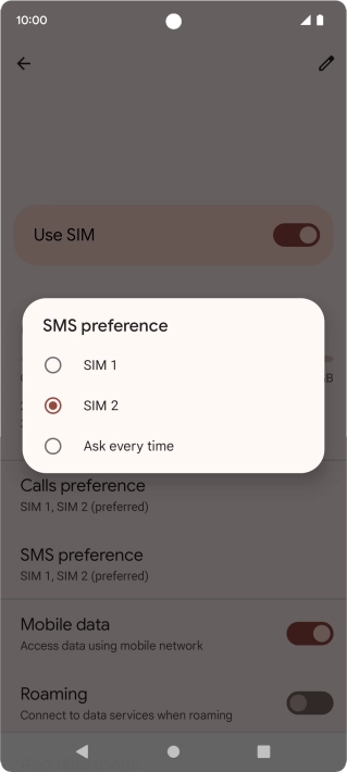 Press the required setting.