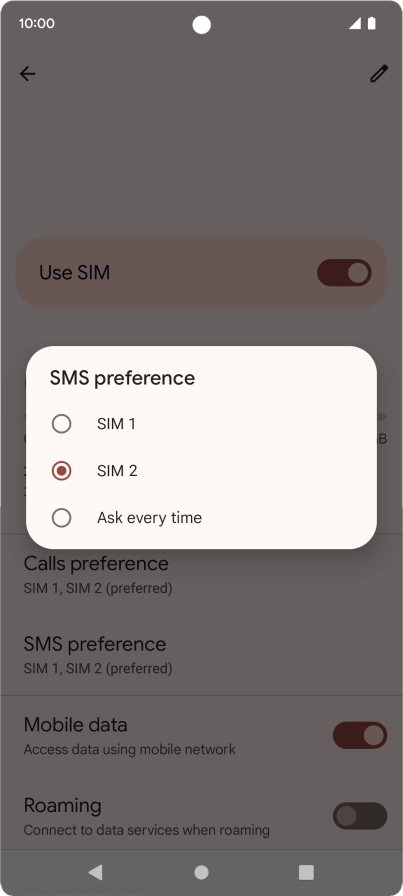 Press the required setting.
