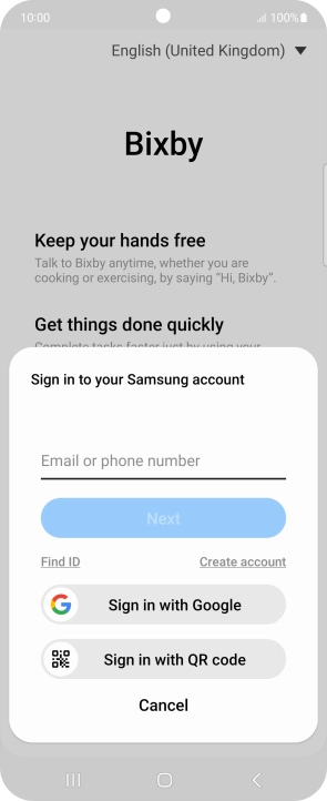 If you don't have a Samsung account, press Create account and follow the instructions on the screen to create an account.