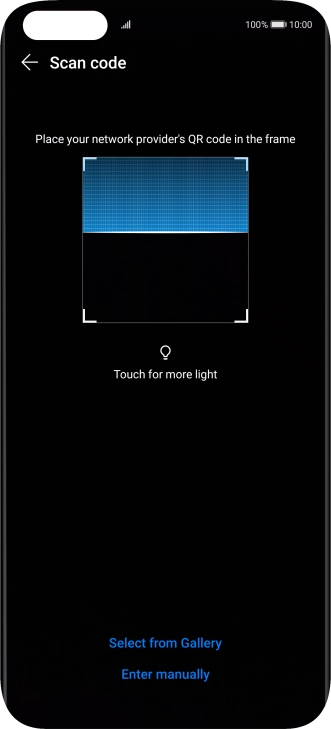 Place the QR code you've received inside the phone camera frame to scan the code. If you’ve deleted your eSIM, you can re-add it using your existing QR code. If you’re having problems, see our FAQ.