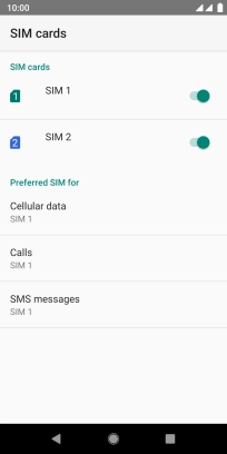 Press the indicator next to the required SIM to turn use of the SIM on or off.