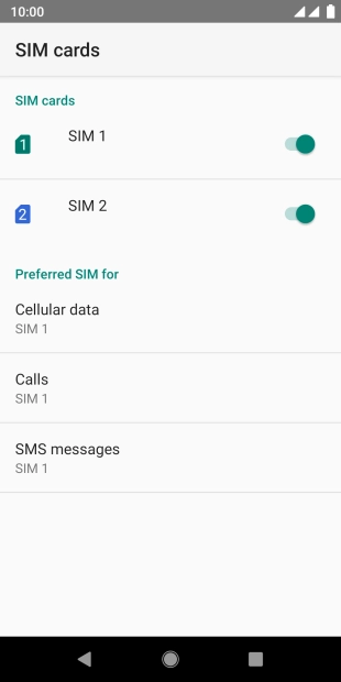 Press the indicator next to the required SIM to turn use of the SIM on or off.