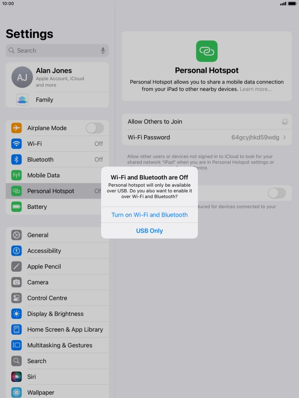 If Wi-Fi is turned off, press Turn on Wi-Fi and Bluetooth.