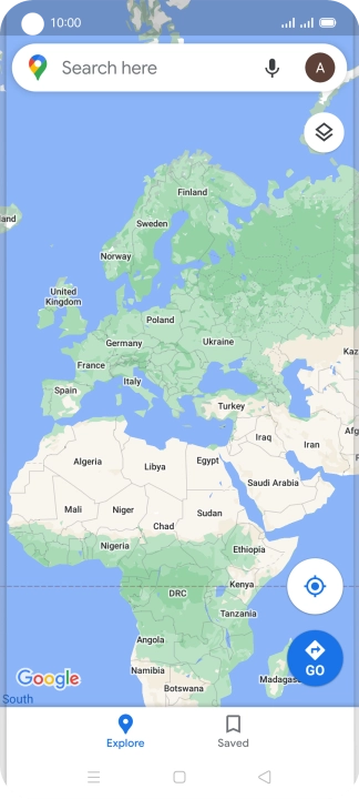 Press the search field and key in the required destination.