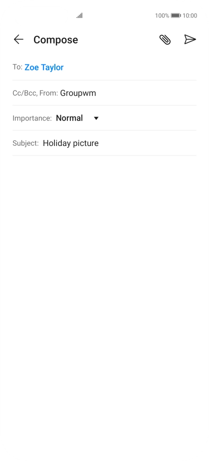 Press the text input field and write the text for your email message.