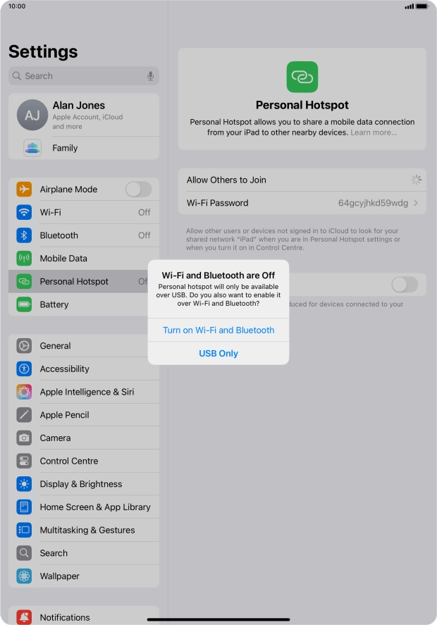 If Wi-Fi is turned off, press Turn on Wi-Fi and Bluetooth.