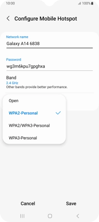 Press WPA3-Personal to password protect your Wi-Fi hotspot.