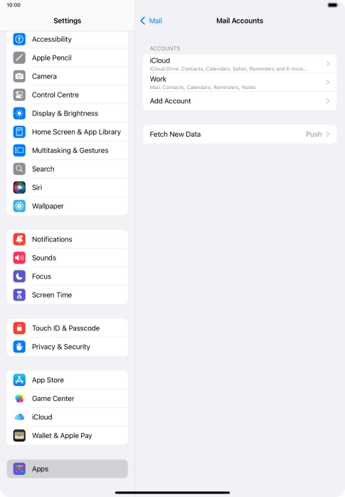 Press the name of the Exchange email account you've just set up.