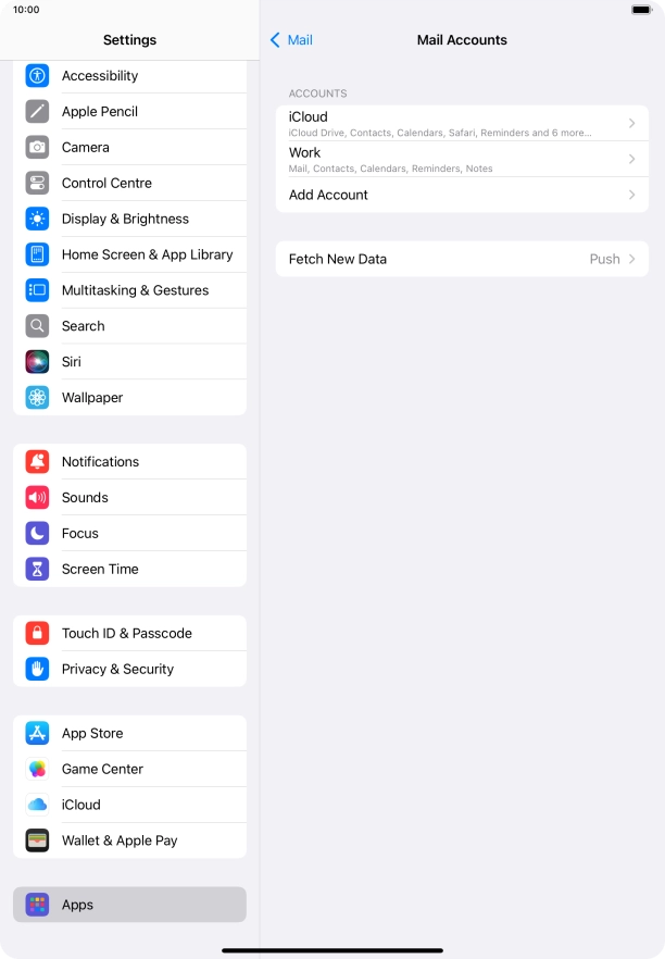 Press the name of the Exchange email account you've just set up.