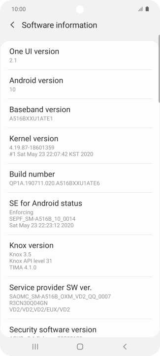 Your phone's software version is displayed below Android version.