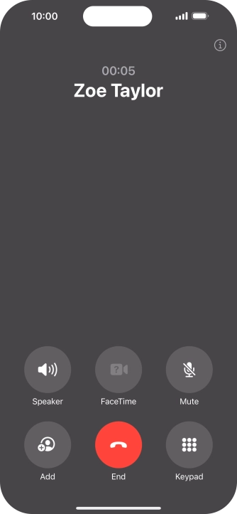 Press the end call icon to end the call and return to the home screen.