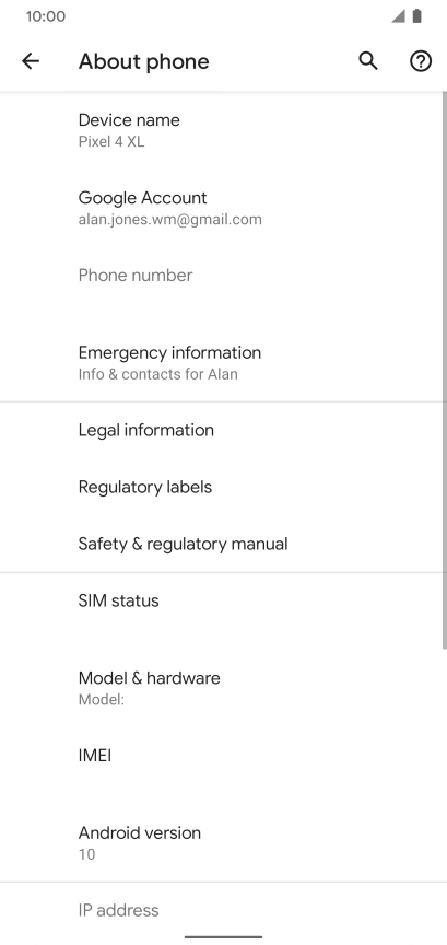 Your phone's software version is displayed below Android version.