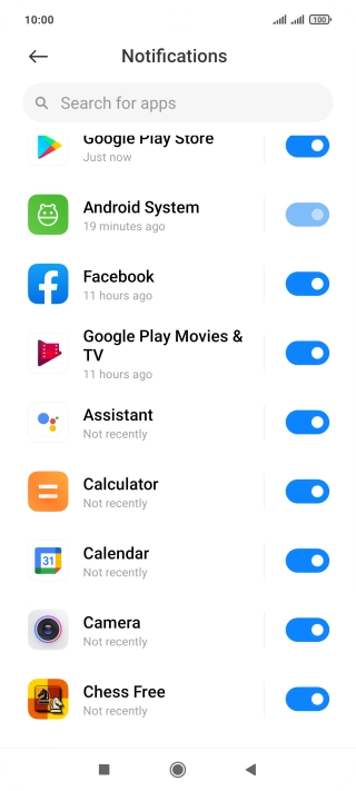 Press the indicator next to the required app to turn the function on or off.