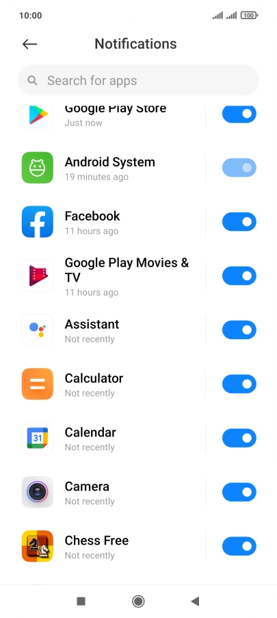 Press the indicator next to the required app to turn the function on or off.