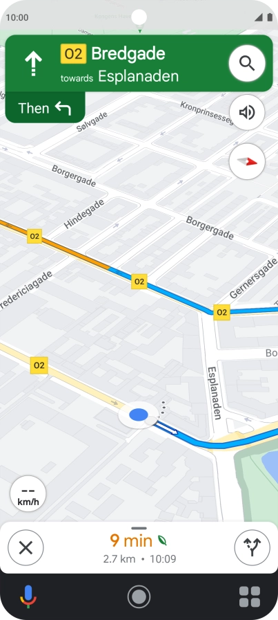 The travel information at the bottom of the screen shows your estimated time of arrival and distance to destination.