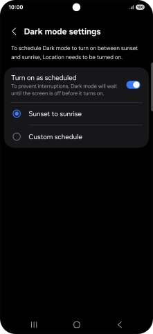 Press the required setting.