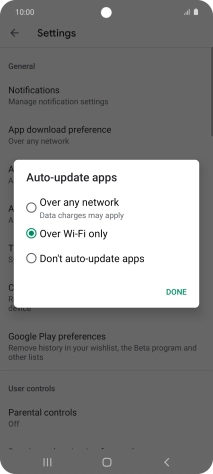To turn on automatic update of apps using mobile network, press Over any network.