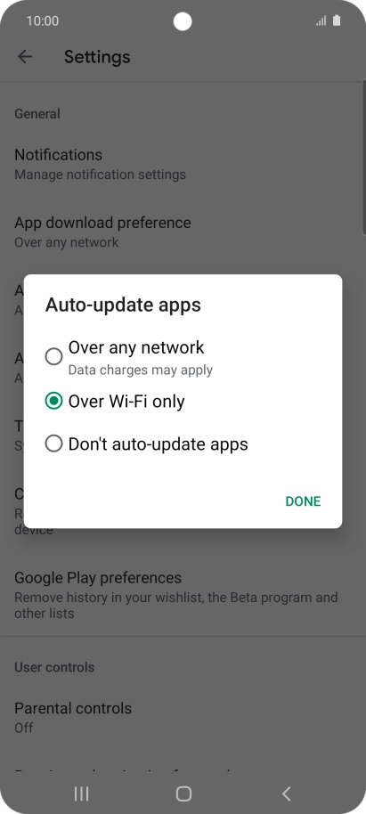 To turn on automatic update of apps using mobile network, press Over any network.