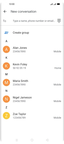 Press the search field and key in the first letters of the recipient's name.