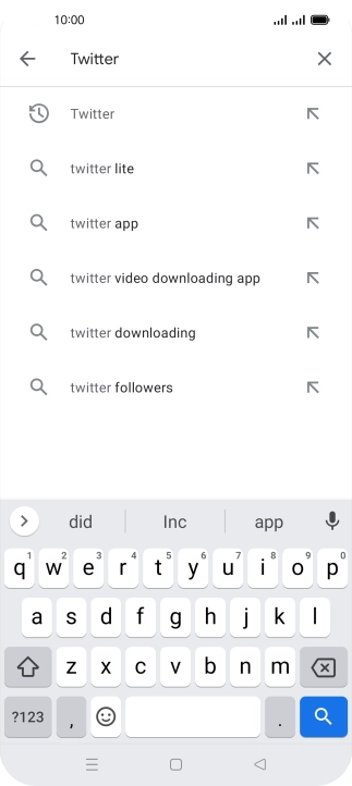 Key in Twitter and press the search icon.