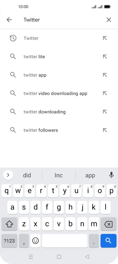 Key in Twitter and press the search icon.