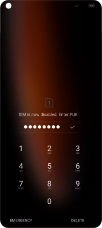 Key in the PUK and press the confirm icon.