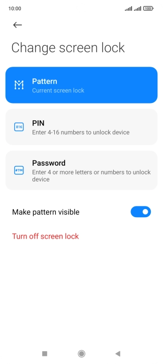 Key in the current phone lock code and press Turn off screen lock.