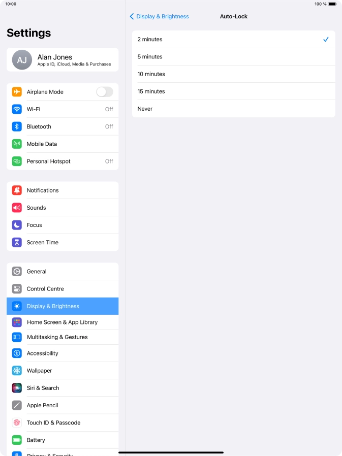 Press the required setting.