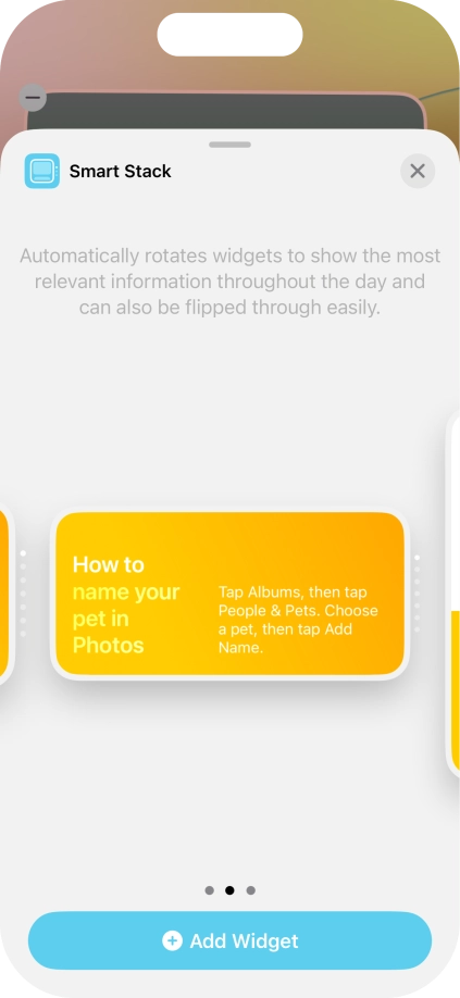 Slide your finger right or left on the screen to select the required widget size.