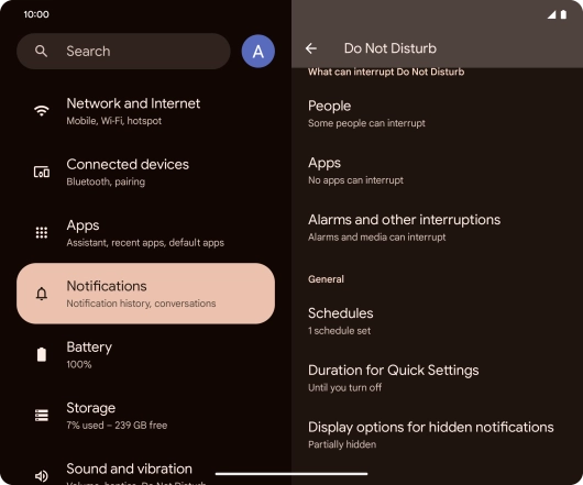 Press Schedules and follow the instructions on the screen to select settings for automatic activation of Do Not Disturb.