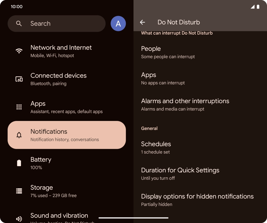 Press Schedules and follow the instructions on the screen to select settings for automatic activation of Do Not Disturb.
