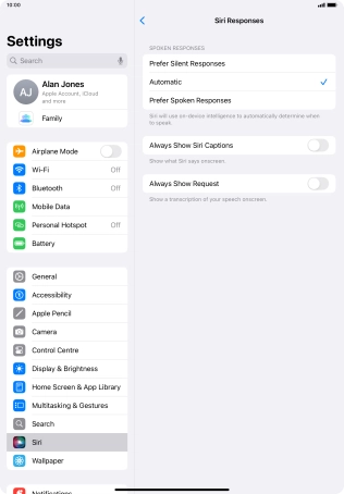 Press the required setting.