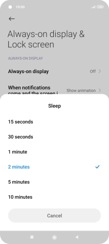 Press the required setting.