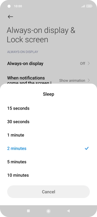 Press the required setting.