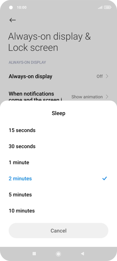 Press the required setting.